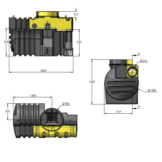 Koolwaterstof PSDC10 BYPASS DN160 olie- en benzine afscheider 10l/s met bypass