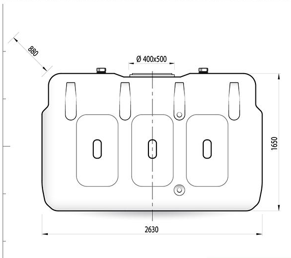 Bovengrondse opslagtank 3000l zonder staalband (2630x880x1650) 120kg