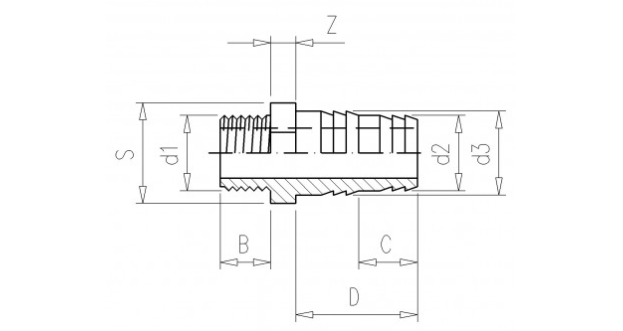 PVC druk slangpilaar 6/4" draad naar dia 50 mm VDL speciaal