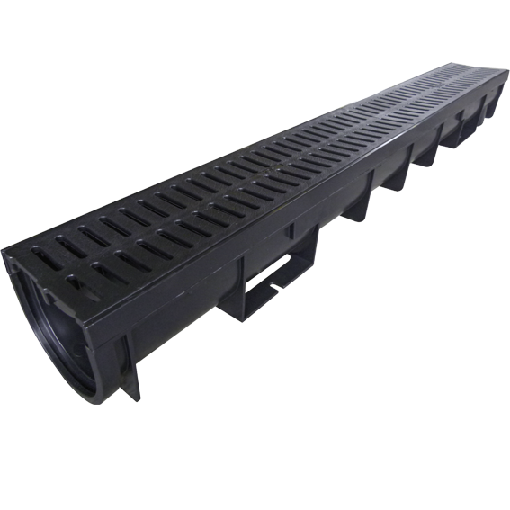 Caniveau PP noir + grille pp classe A15 piéton B130mmxH11cm l=1m