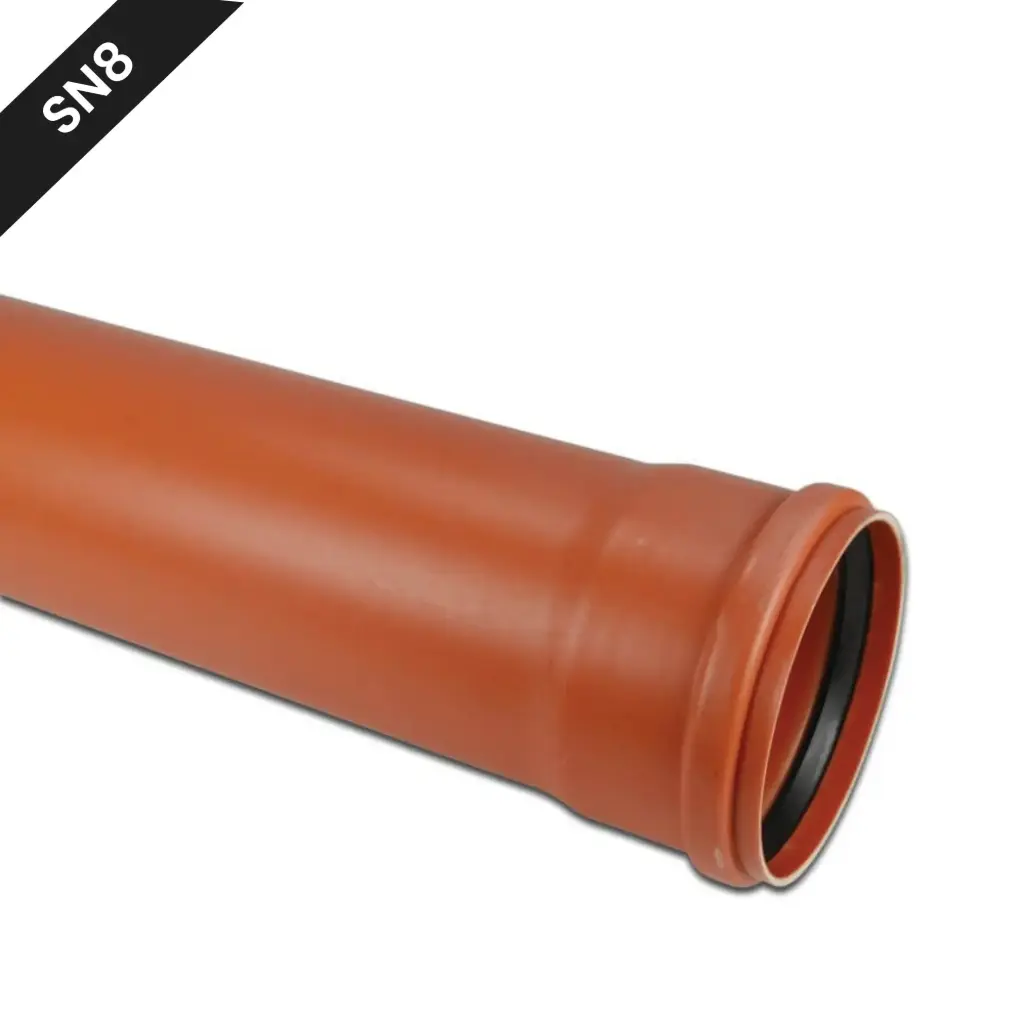 PVC pipe dia 125 x 3.7 pitted red brown benor SN8 l=5m (340m/pal)