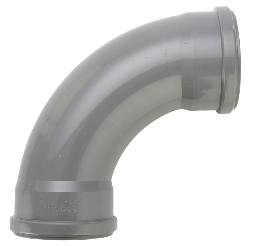PVC bocht dia 110 87° 2xM grijs benor lange straal  