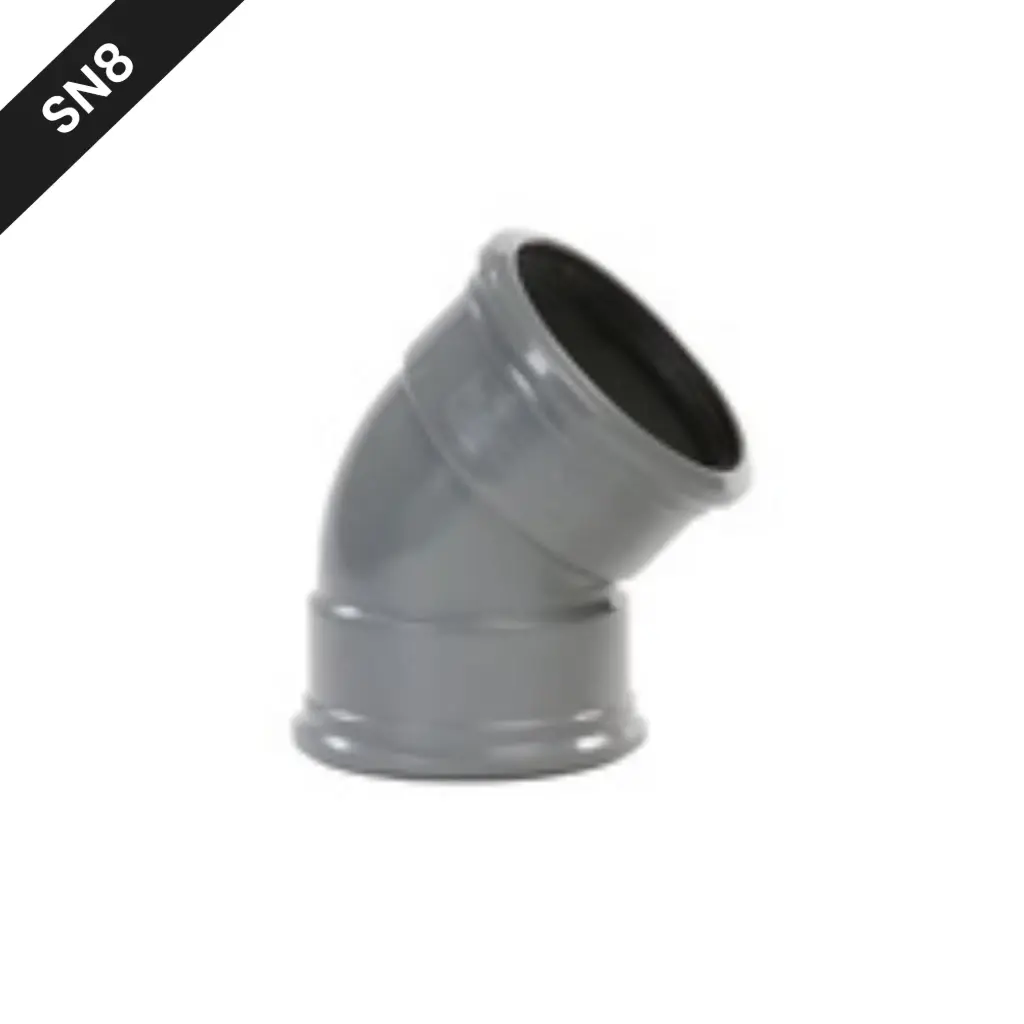 Coude PVC assainissement dia 160 45° 2xM gris benor SN8