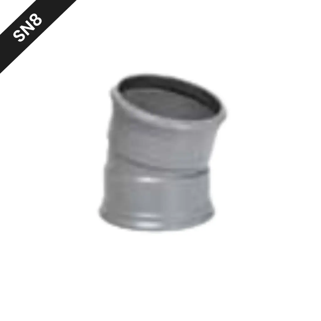 Coude PVC assainissement dia 200 15° 2xM gris benor SN8 (sur commande)