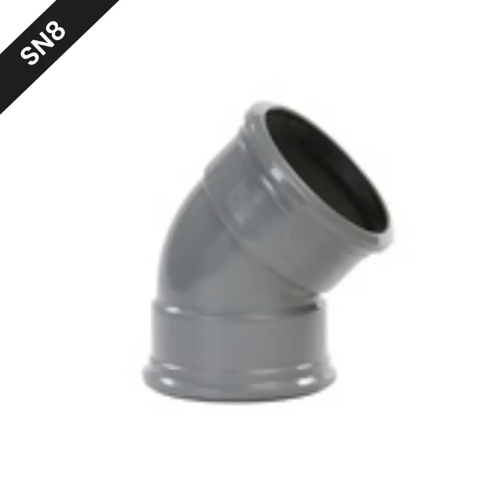 Coude d'assainissement PVC dia 200 45° 2xM gris benor SN8