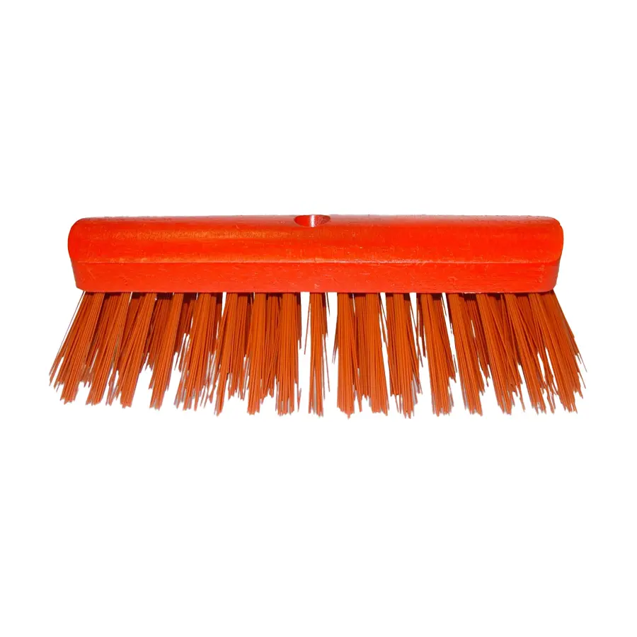 Borstel straatbezem 100% rond hout rood gelakt (laag) 