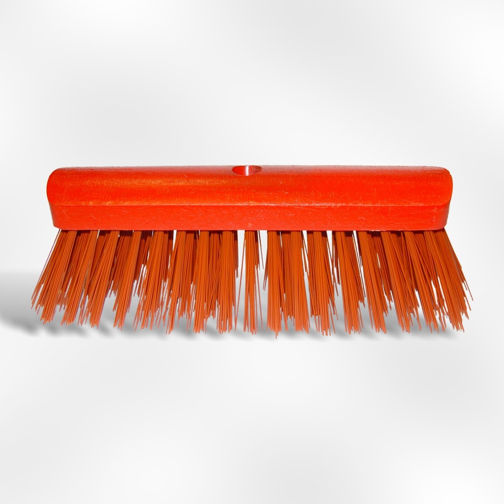 Borstel straatbezem 100% rond hout rood gelakt (laag) 