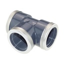 PVC druk T-stuk 6/4" met inox ring (12st/doos)