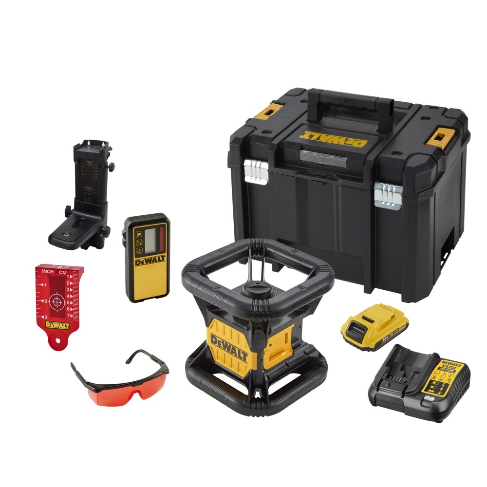 Laser rotatif 18V rouge + trépied + bâton de mesure