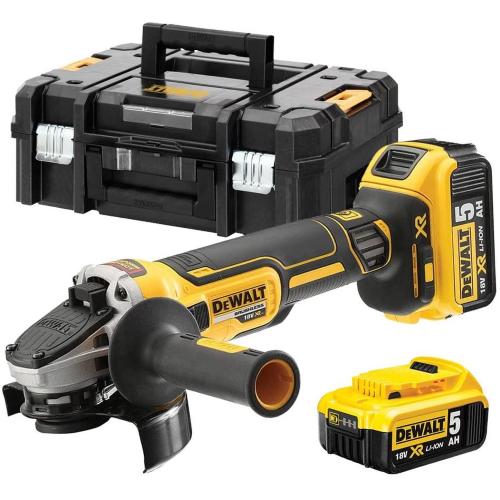 18V XR 125mm Brushless Angle Grinder with Slide Switch 2x 5.0Ah in TSTAK