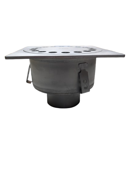 Kloksifon inox 20x20 L15 met mand H=130mm Verticale uitlaat dia 63mm
