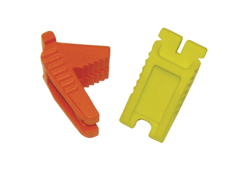 Opspanblokje oranje/geel rubber 75x50x35mm