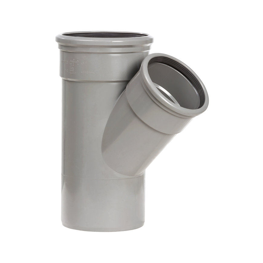 PVC red T-piece 125/110 45° 2xMSp gray benor SN4