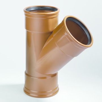 PVC T-stuk dia 125 45° 3xM rood bruin benor SN4 