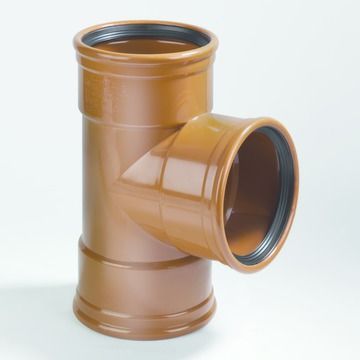 PVC T-stuk dia 125 87° 3xM roodbruin benor SN4