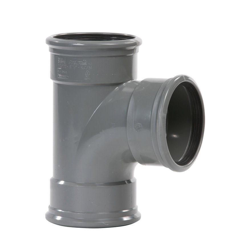 PVC straatriolering T-stuk dia 125 87° 3xM grijs benor SN8 (op bestelling)  