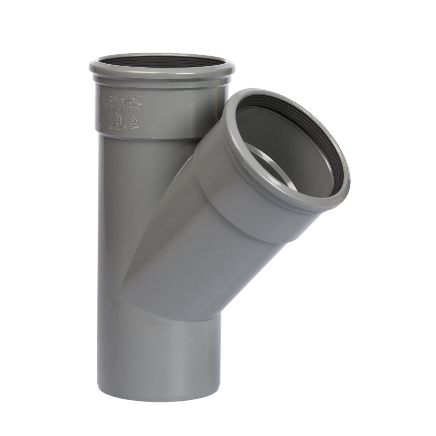 PVC T-piece dia 200 45° 2xMSp gray benor SN4
