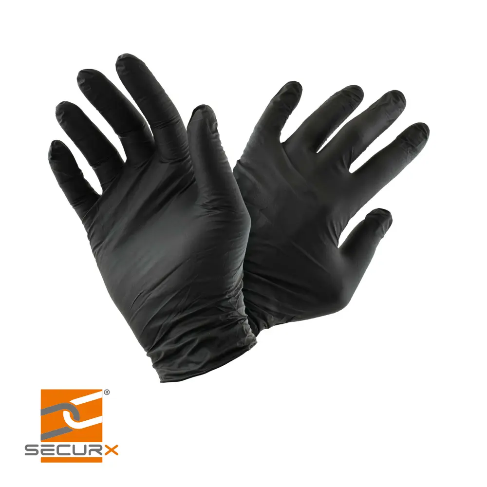 Gants vinyle jetables noirs SECUREX taille 9 (100pcs/boîte)