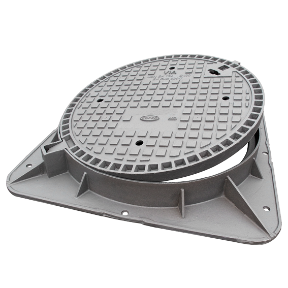 Gietijzer wegenisdeksel VIA6L D400 - RD met VK voet  VO=700mm H=100mm COPRO (vroeger: T22) 