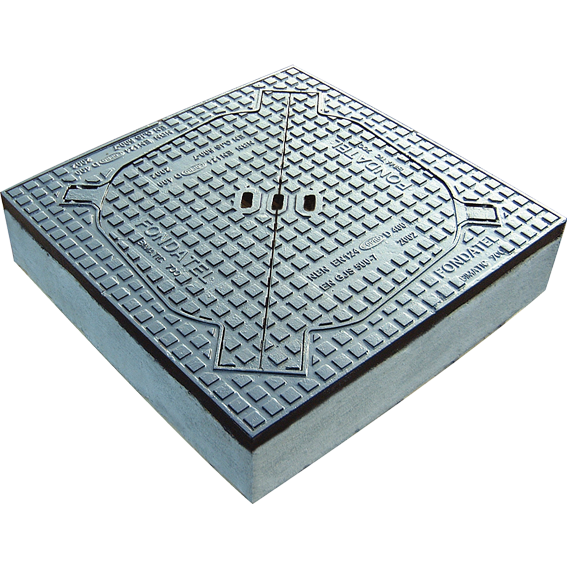 Cast iron roadway cover BIMATIC1 D400 - VK with 2 triangular cover VO=700mm H=200mm BENOR
