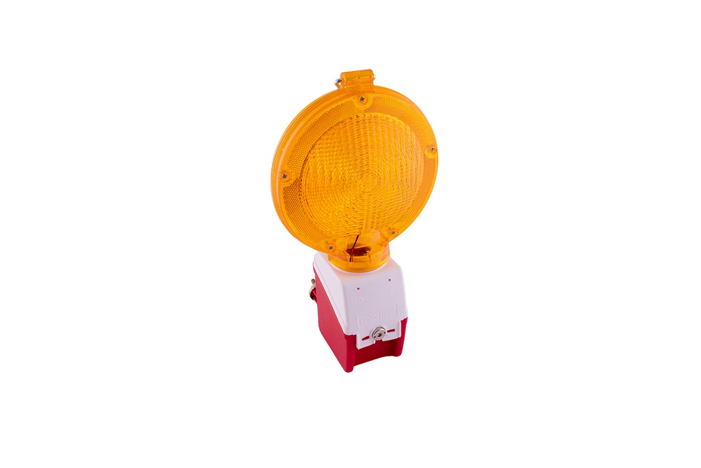 Feu jaune 180 mm + support antivol (base rouge/blanc)