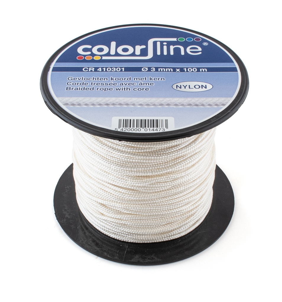 Gevlochten koord in nylon met kern 3 mm x100 m  