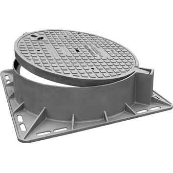 Cast iron roadway cover 107B D400 - RD with VK foot VO=700mm H=200mm BENOR (asphalt cover)