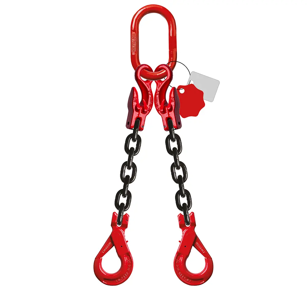 Ketting: 2-sprongketting 2m-1,6T  met inkorthaken en veiligheidshaken CE-gekeurd 