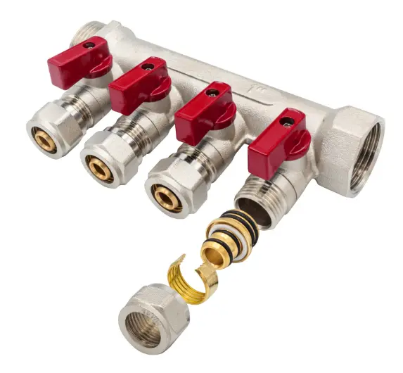 Distributor with globe valve 1" 4x16 red
