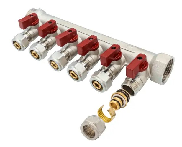 Distributeur avec robinet à soupape 1" 6x16 rouge