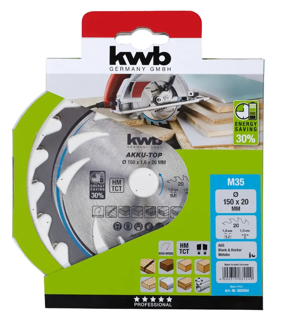 KWB Thin sawing circular saw blade, carbide reinforced, ø 150 x 20 mm 35M