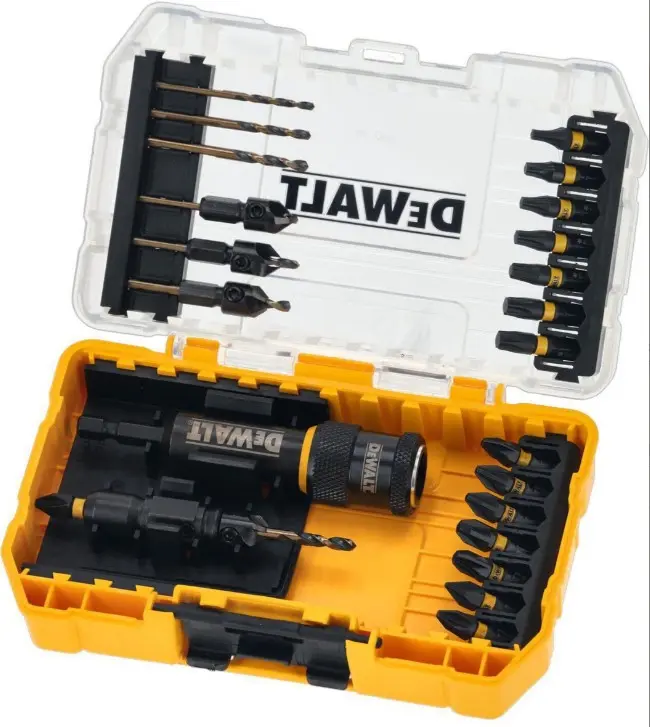 Tough Case, 15-piece, Flip drive with quick release, pre-drill sizes Ø6,8,10,12 with countersink, 3 x Pz2 and 2 x Ph2 screw bits