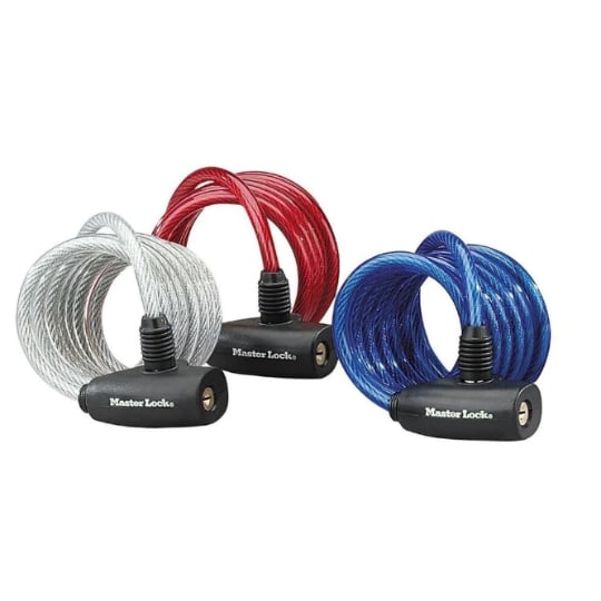 Bicycle lock with keys (spiral) 1.8m x 8mm (red, blue or transparent)