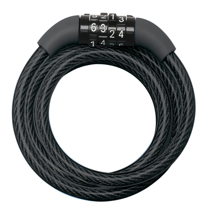Cadenas à combinaison pour vélo (spirale) Noir 1.2m x 8mm