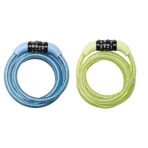 Cadenas pour bicyclettes avec combinaison (spirale) 1,2m x 8mm (bleu ou vert)