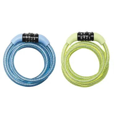 Fietssloten met combinatie (spiraal) 1,2m x 8mm (blauw of groen) 