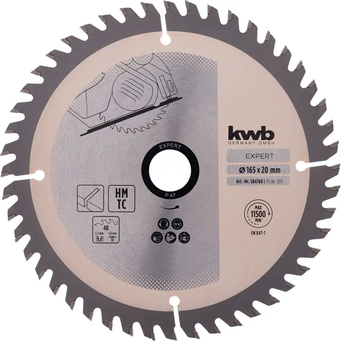KWB Thin-cut circular saw blade, carbide-reinforced, ø 165 x 20 mm 47P