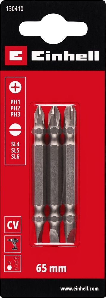 3 Dubbelbit set 65 mm PH/VLAK