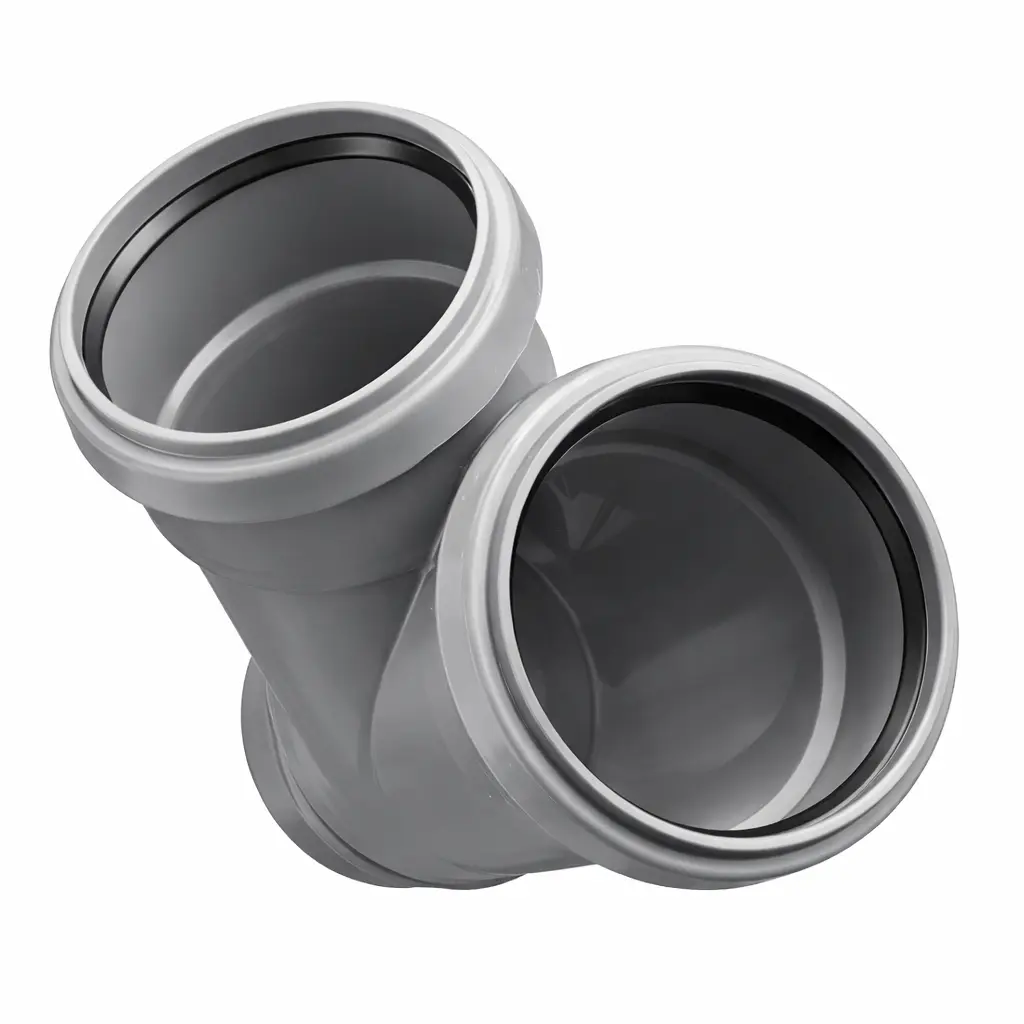 PP T-stuk riolering dia 250mm 45° 2xMsp grijs benor SN8