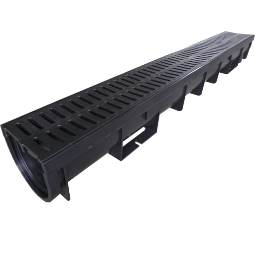 [AFVPP-PPB125] Drainage channel PP black + pp grating class B125 vehicular traffic H=110 l=1m