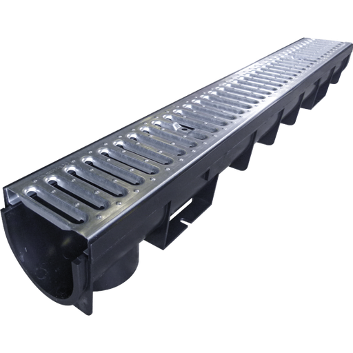 [AFVPP-VZA15] PP Drain channel black + galvanized trench grid A15 pedestrian traffic H=110mm l=1m