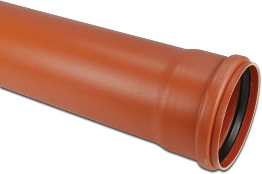 [B200X4.6RB] PVC buis dia 200 x 4,9 gemoft roodbruin benor SN4 l=5m (125m/pal)