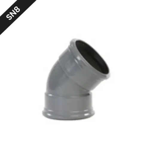 [BB1254SN8] PVC straatriolering bocht dia 125 45° 2xM grijs benor SN8 