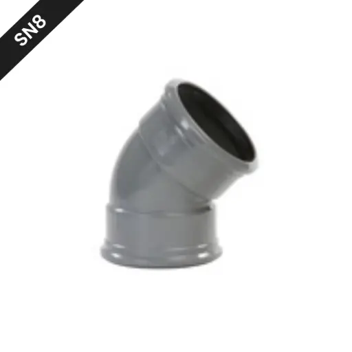 [BB1604SN8] PVC straatriolering bocht dia 160 45° 2xM grijs benor SN8 