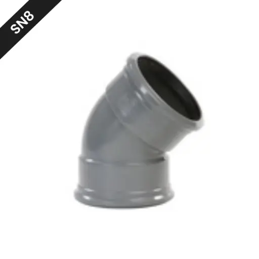 [BB2004SN8] PVC straatriolering bocht dia 200 45° 2xM grijs benor SN8 