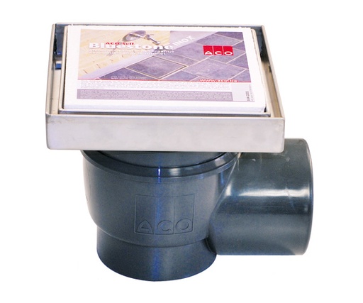 [BIH002] Siphon ACO pierre bleue Inox-V carrelé 200x200 sortie latérale