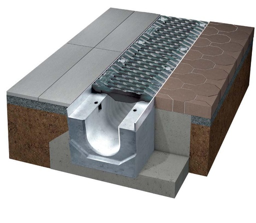 [BIRCOL100] Caniveau en béton+caillebotis kl C BIRCO l=1m H=155mm L=163mm