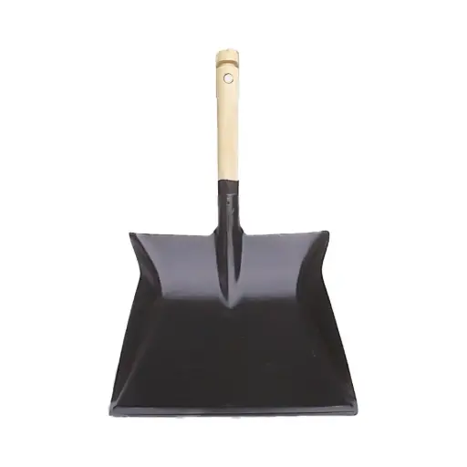[002720] Stofblik metaal zwart houten steel