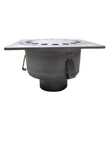 [KLOKI30V1] Kloksifon inox 30x30 L15 met mand H=116mm Verticale uitlaat dia 110mm 