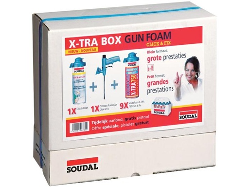 [115000] Soudafoam click&fix 500ml 9pcs+gun+cleaner Xtrabox
